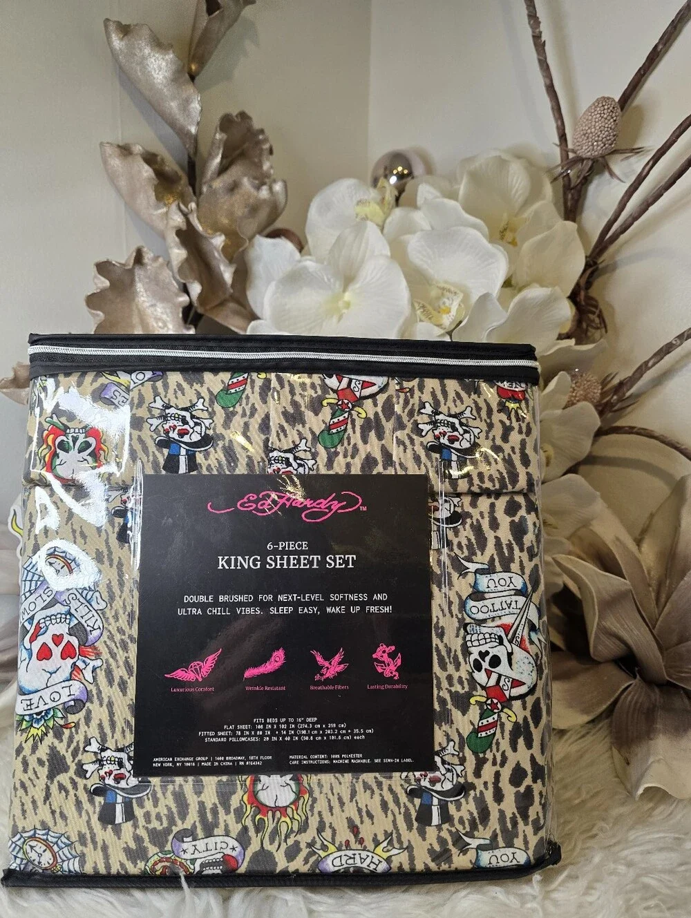 Ed HARDY 6PIECE Leopard Print Sheet Set New